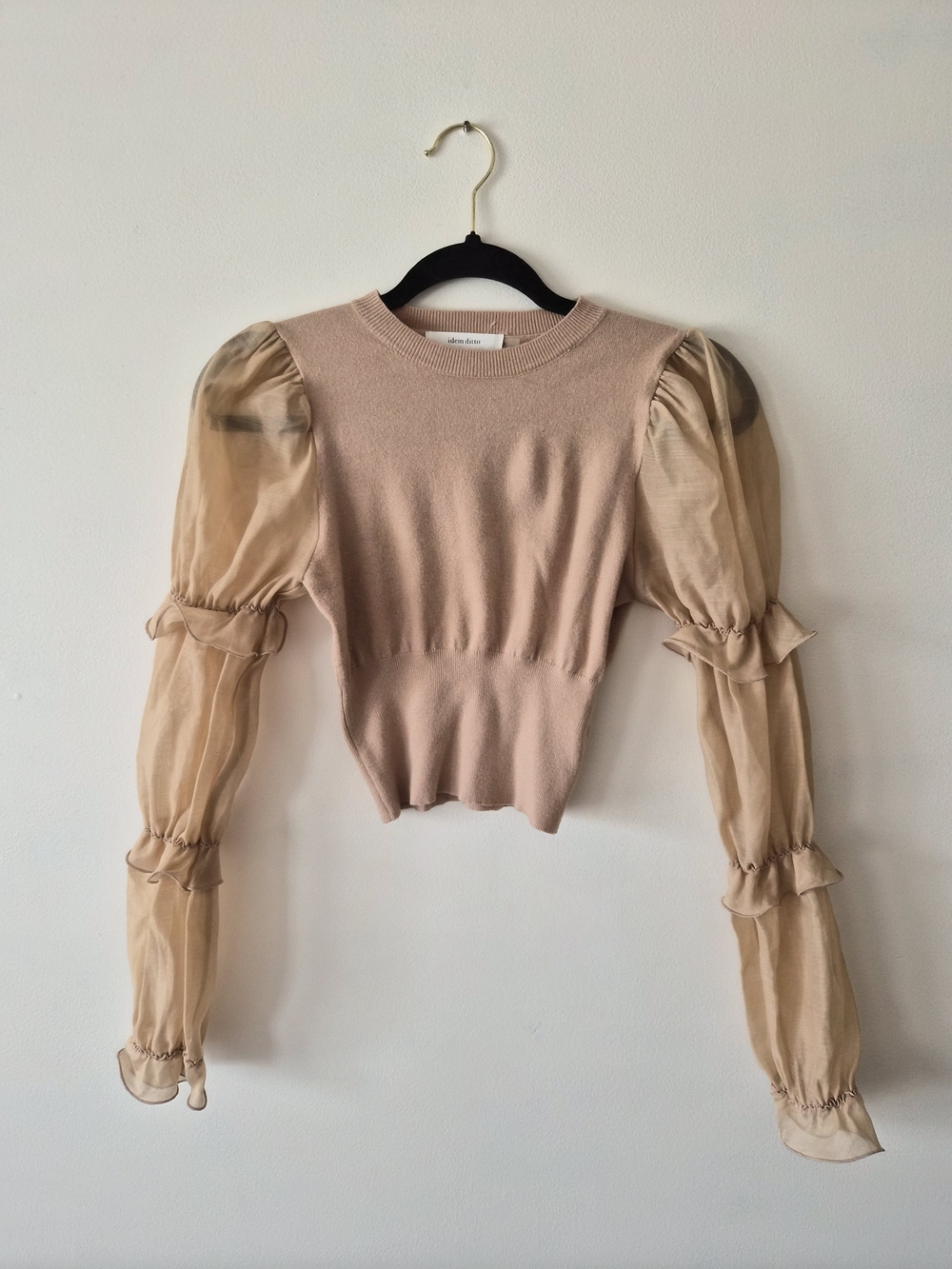 Sheer Puff Sleeve Knit Top in Blush